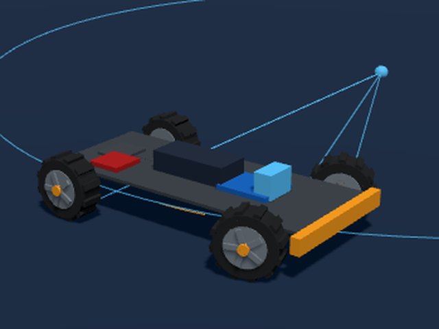 Robot car with steered front wheels and its turning circle