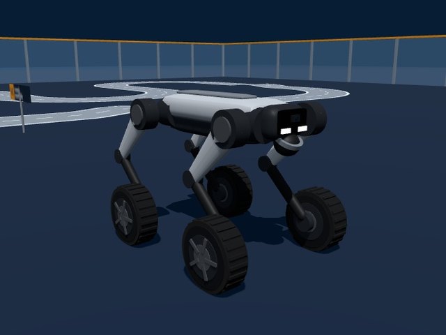 Unitree Go2-W robot dog with a black wheel on every leg