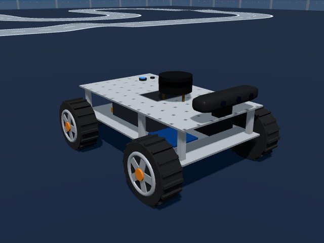 Roboworks Rosbot 2, a silver aluminium double-deck car robot with a black LiDAR and depth camera