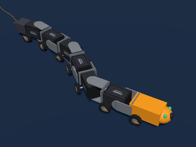 Snake robot of six Dynamixel servos with passive wheels, in a serpentine curve